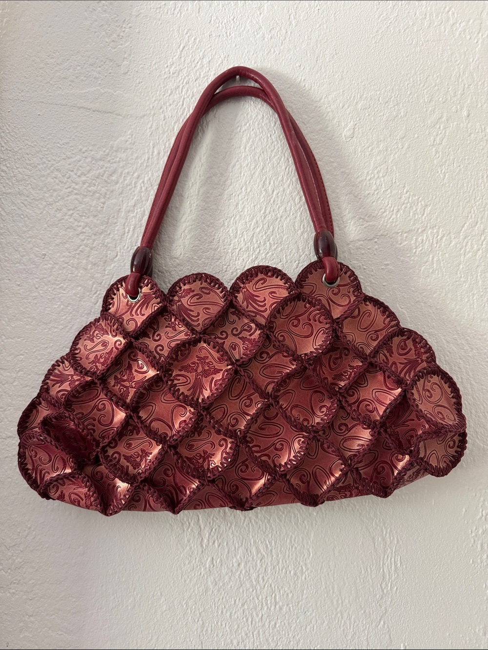 Vintage embossed patchwork red handbag